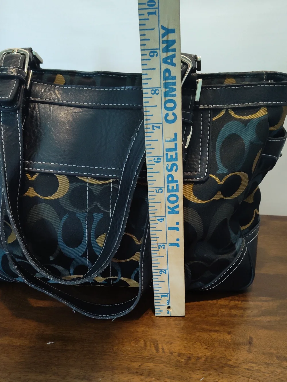 Coach Signature Shoulder Bag in Black, Blue, Green & Gold
